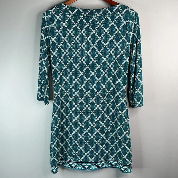 WHITE HOUSE BLACK MARKET Retro Print Dress Green Round Neck 3/4 Sleeve Size S - Picture 6 of 11